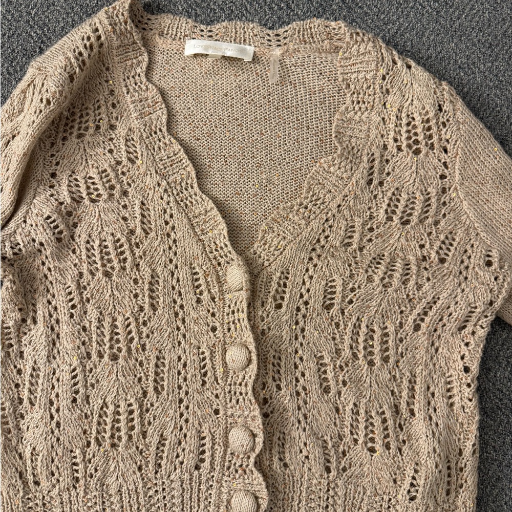 Love Shack Fancy Beige Knit Cardigan Sweater